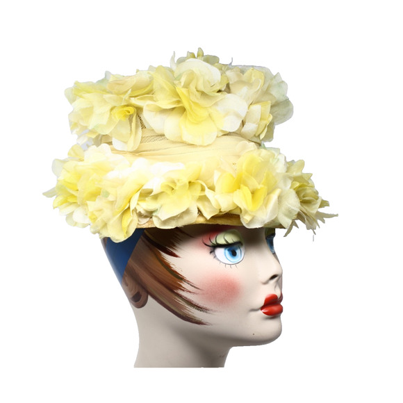 Vintage Yellow Gauze Petal Flower Cloche Hat Sunny Day Garden Party - Hey Viv - Picture 4 of 7